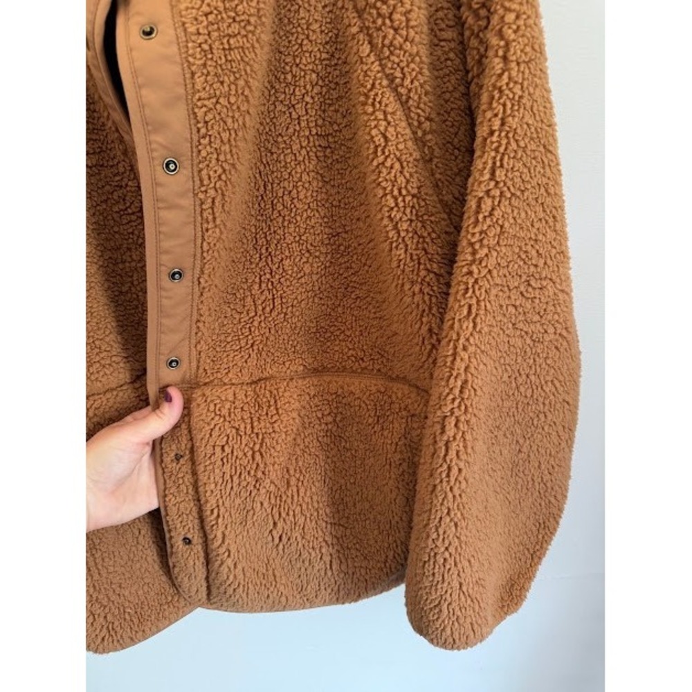 Cozy Sonoma Sherpa Fleece Jacket Womens 1X Brown Teddy Snap Front Mock Neck Soft - Picture 3 of 9